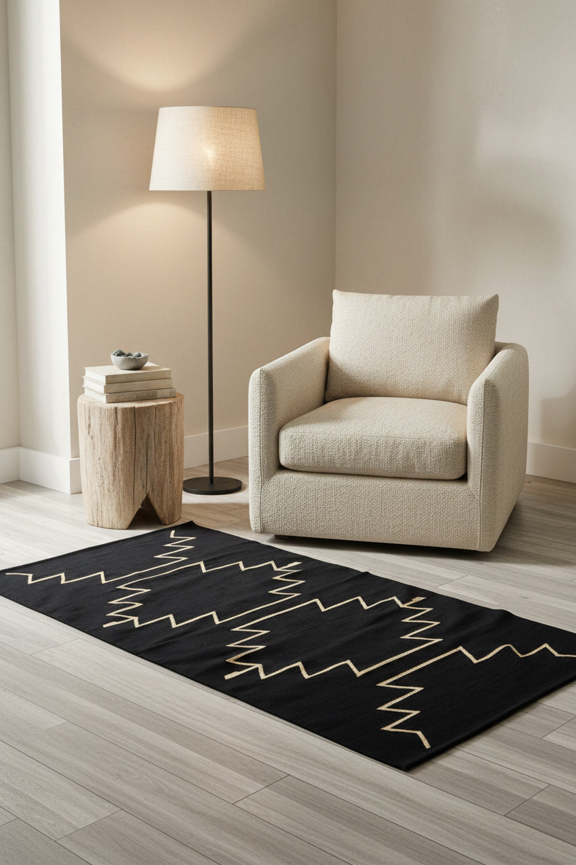 Black & White Cleo Handwoven Kilim Rug | Cotton
