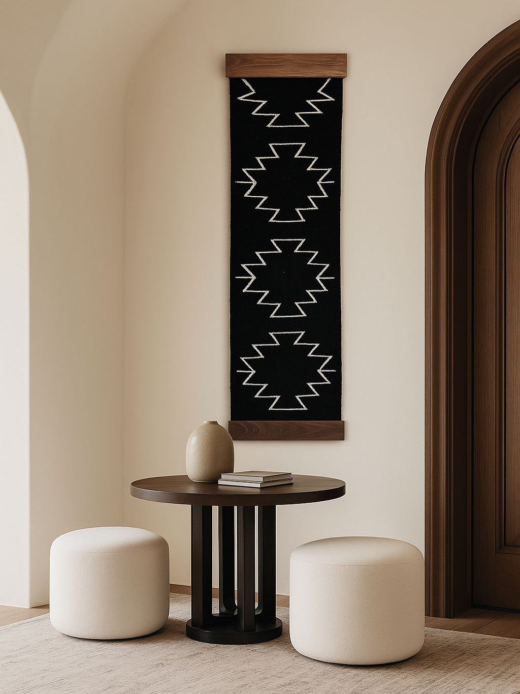 Black wall hanging with stained frames for home interiors