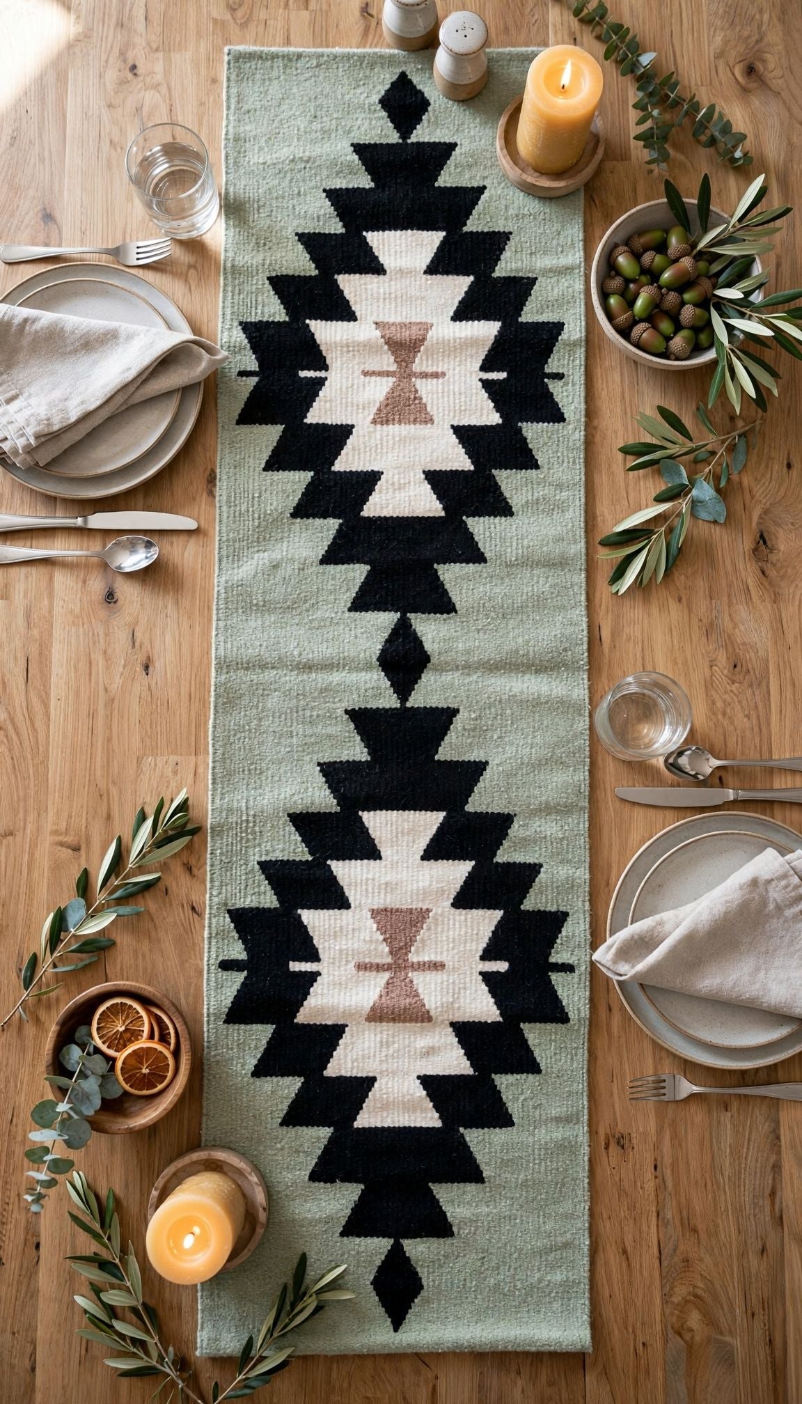 Green Arizona Sage Table Runner | Natural Wool