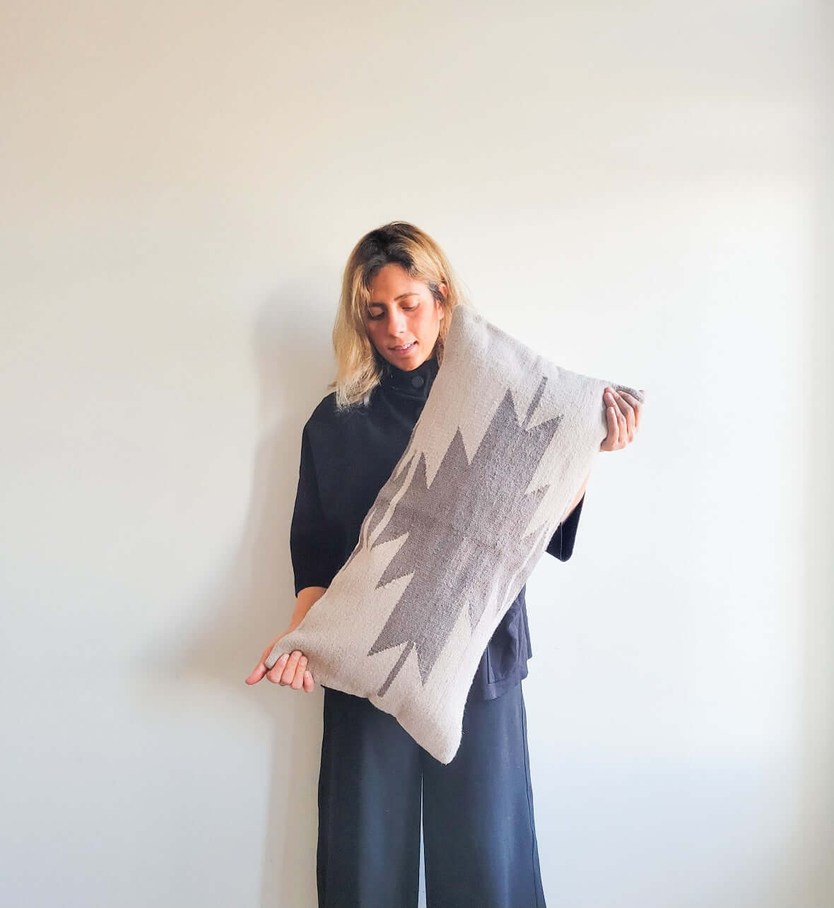 Grey long lumbar pillow