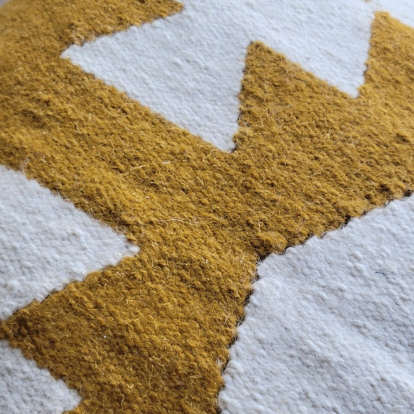 mustard white decorative pilow