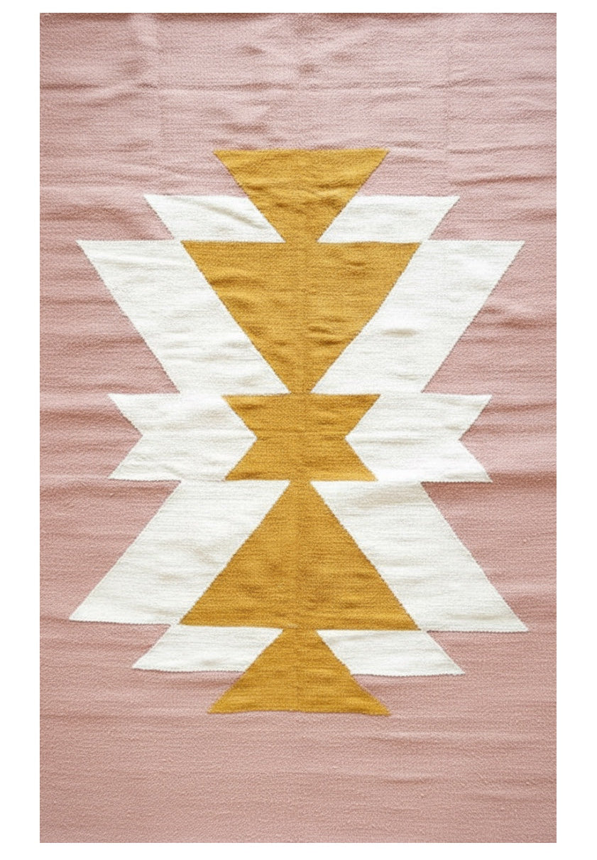 Rug with geometric pattern on a pink background