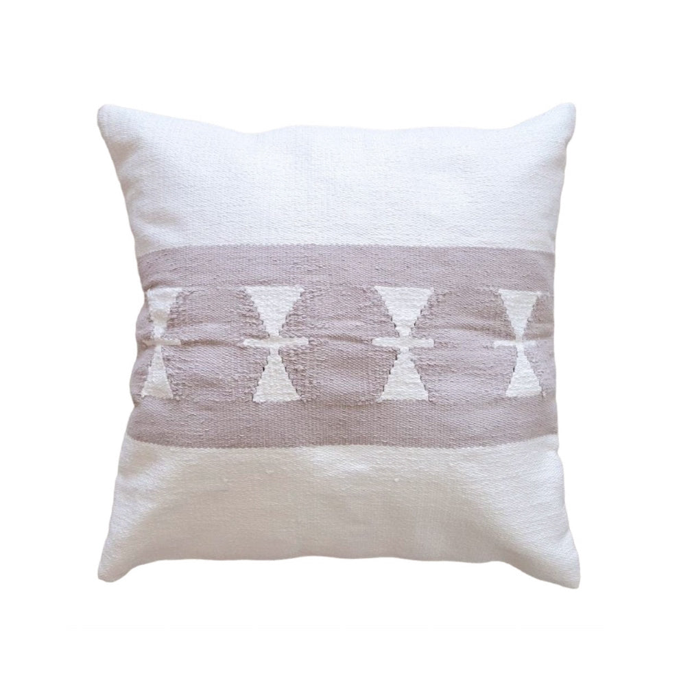 Decorative pillow with geometric pattern on a white background