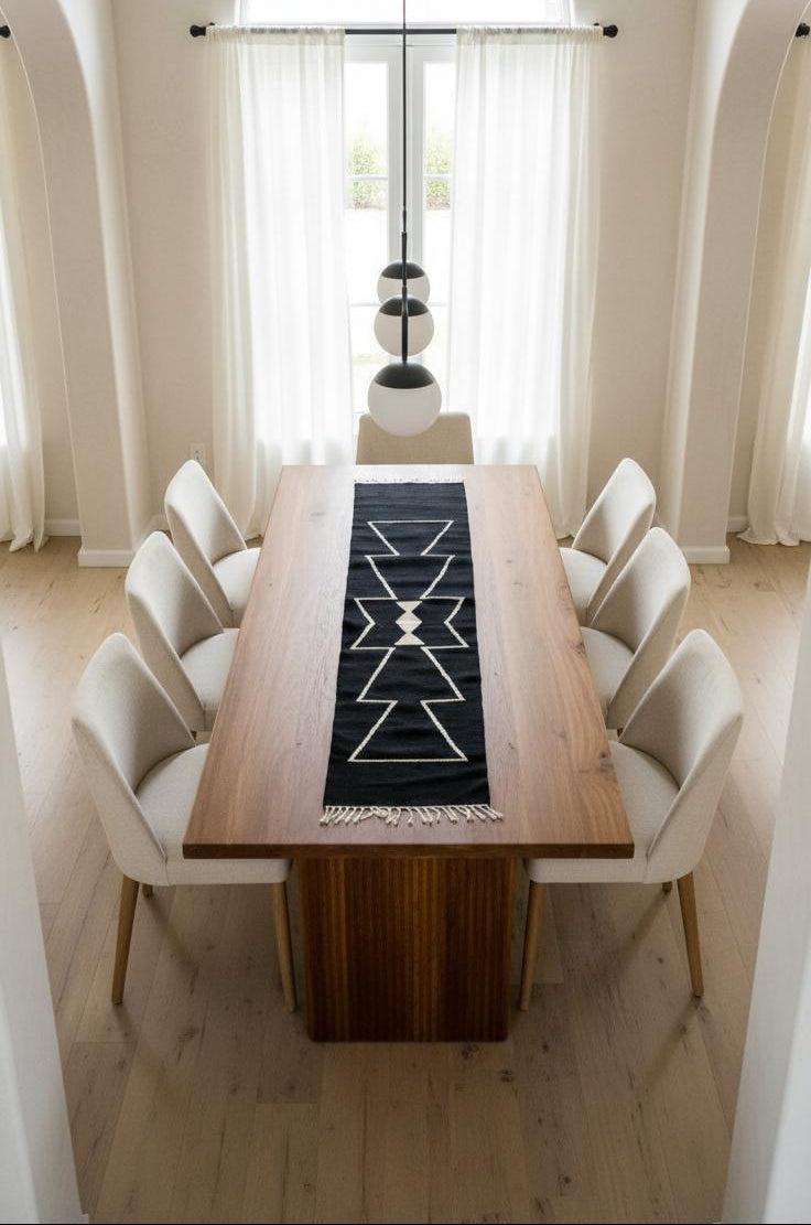 Black Mut Boho Table Runner | Natural Wool