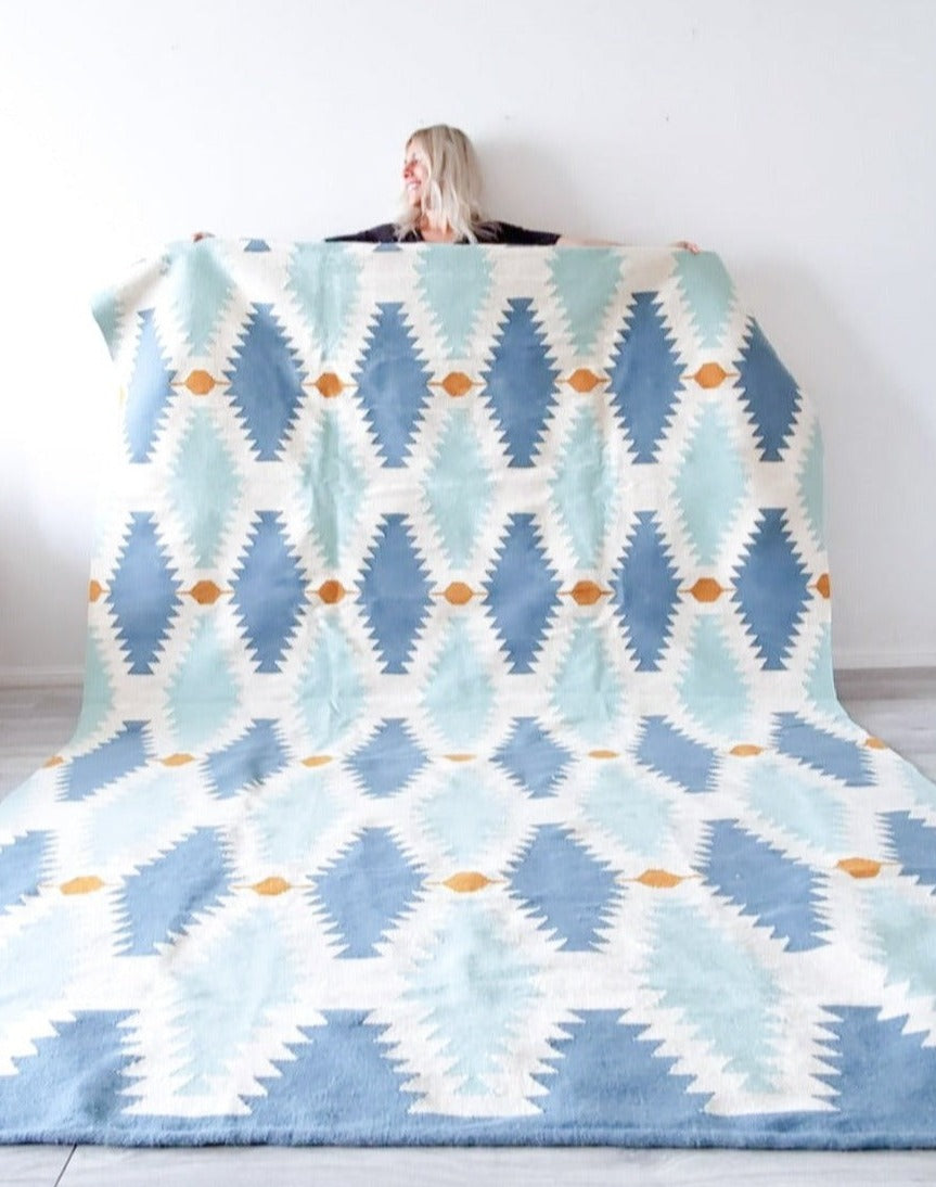 Blue Diamonds Handwoven Area Rug