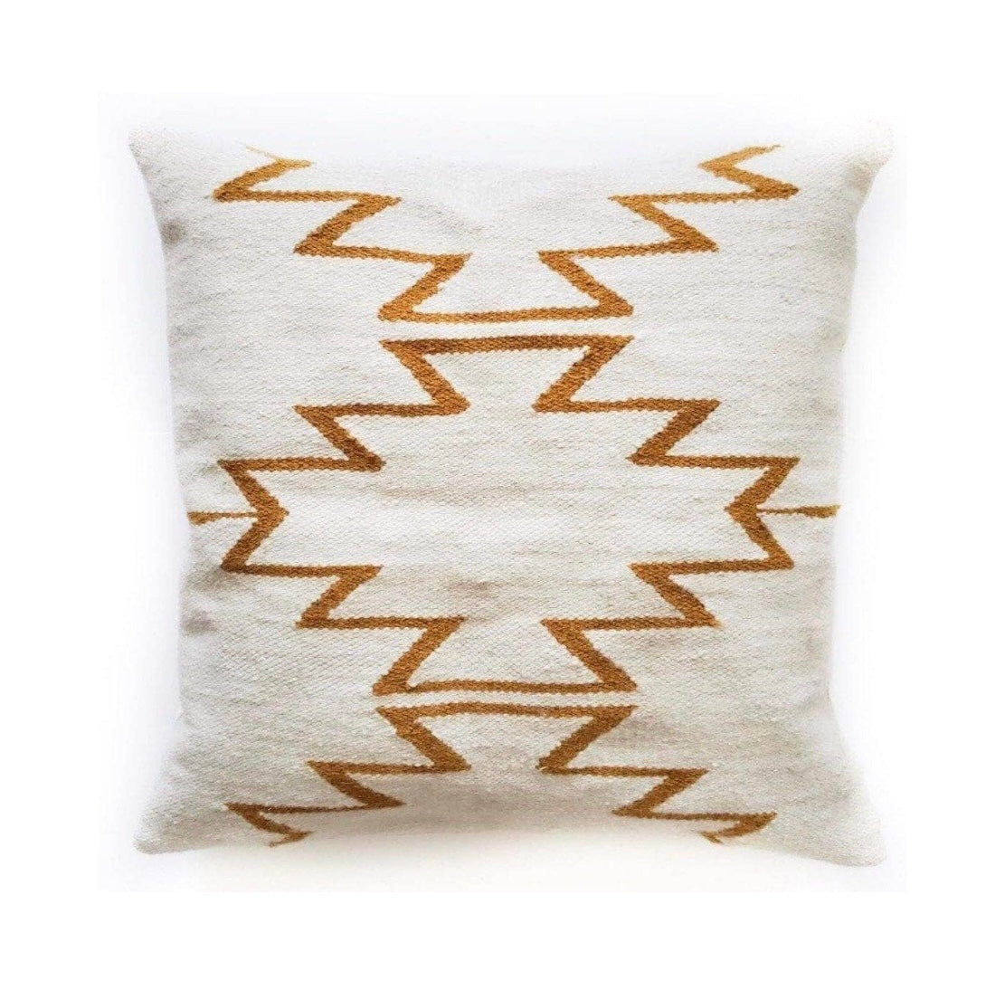 Decorative pillow with zigzag pattern on a white background