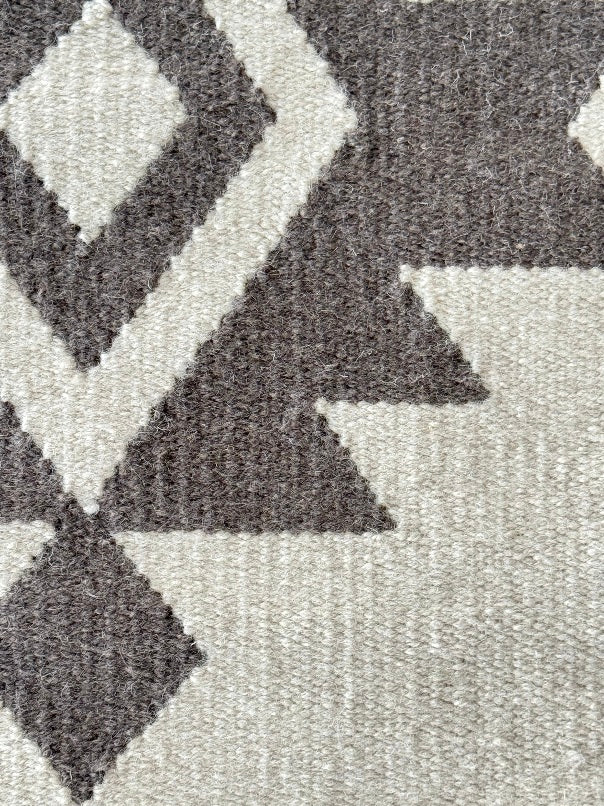 Close-up of a textured rug with geometric pattern