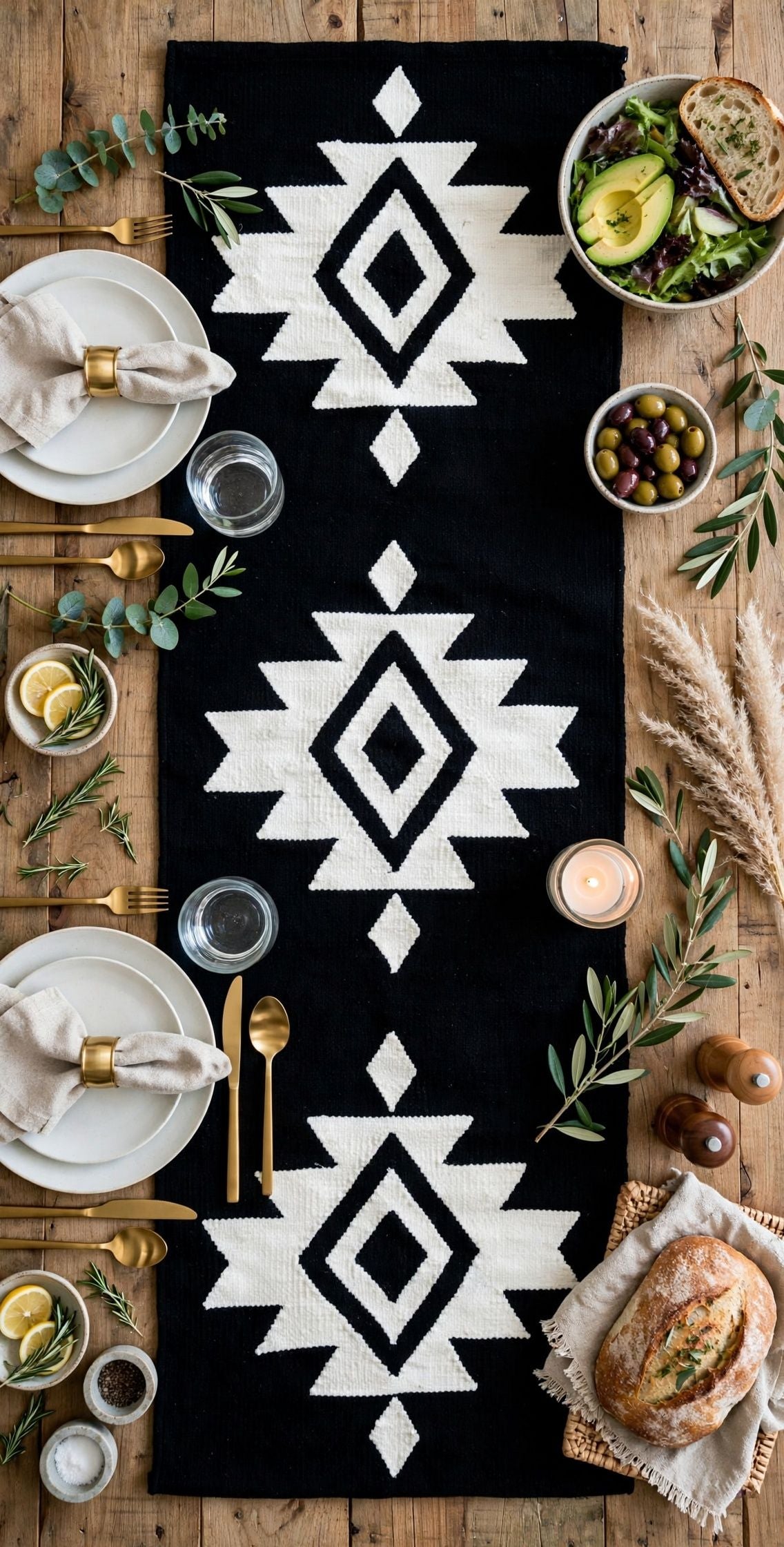 Black Bella Cotton Table Runner