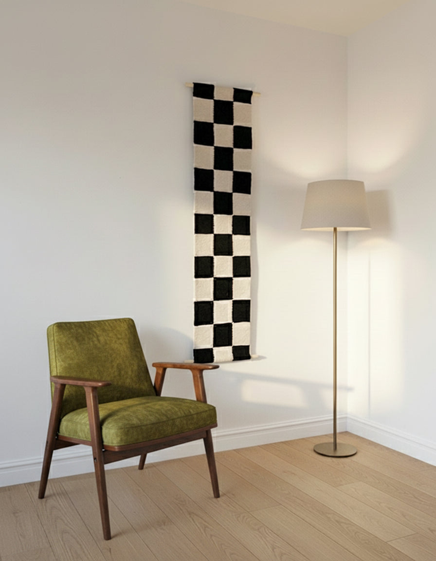 Black Checkered Wall Hanging Tapestry