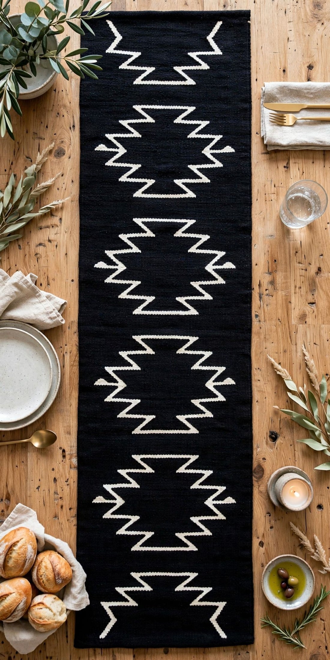 Black Cleo Cotton Table Runner