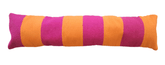 Long handwoven lumbar pillow in orange and purple