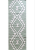 Green and white geometric patterned rug
