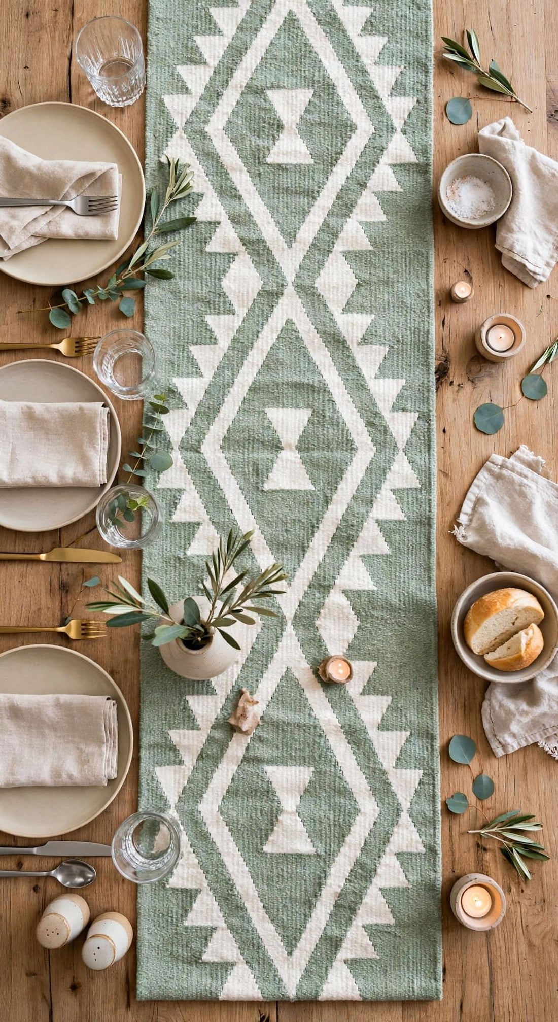 Femi Sage Green Table Runner