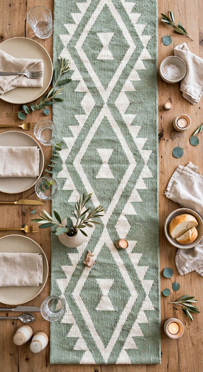Femi Sage Green Table Runner