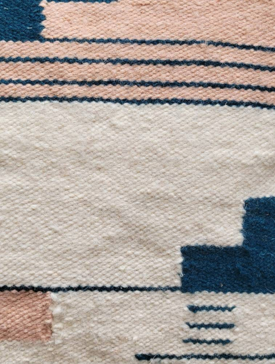 Close-up of a textured rug with geometric pattern