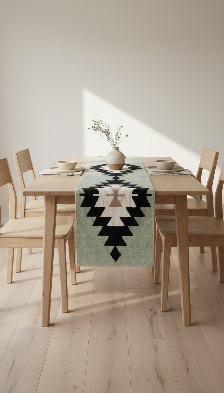 Green Sahara Table Runner | Natural Wool