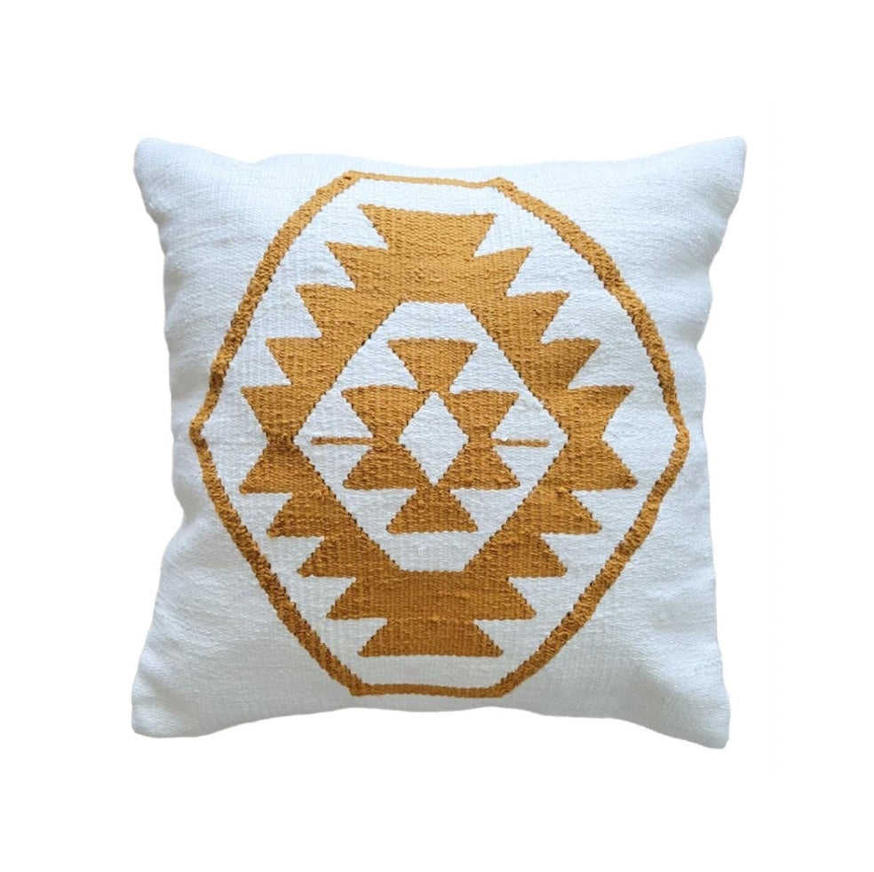 Decorative pillow with geometric pattern on a white background