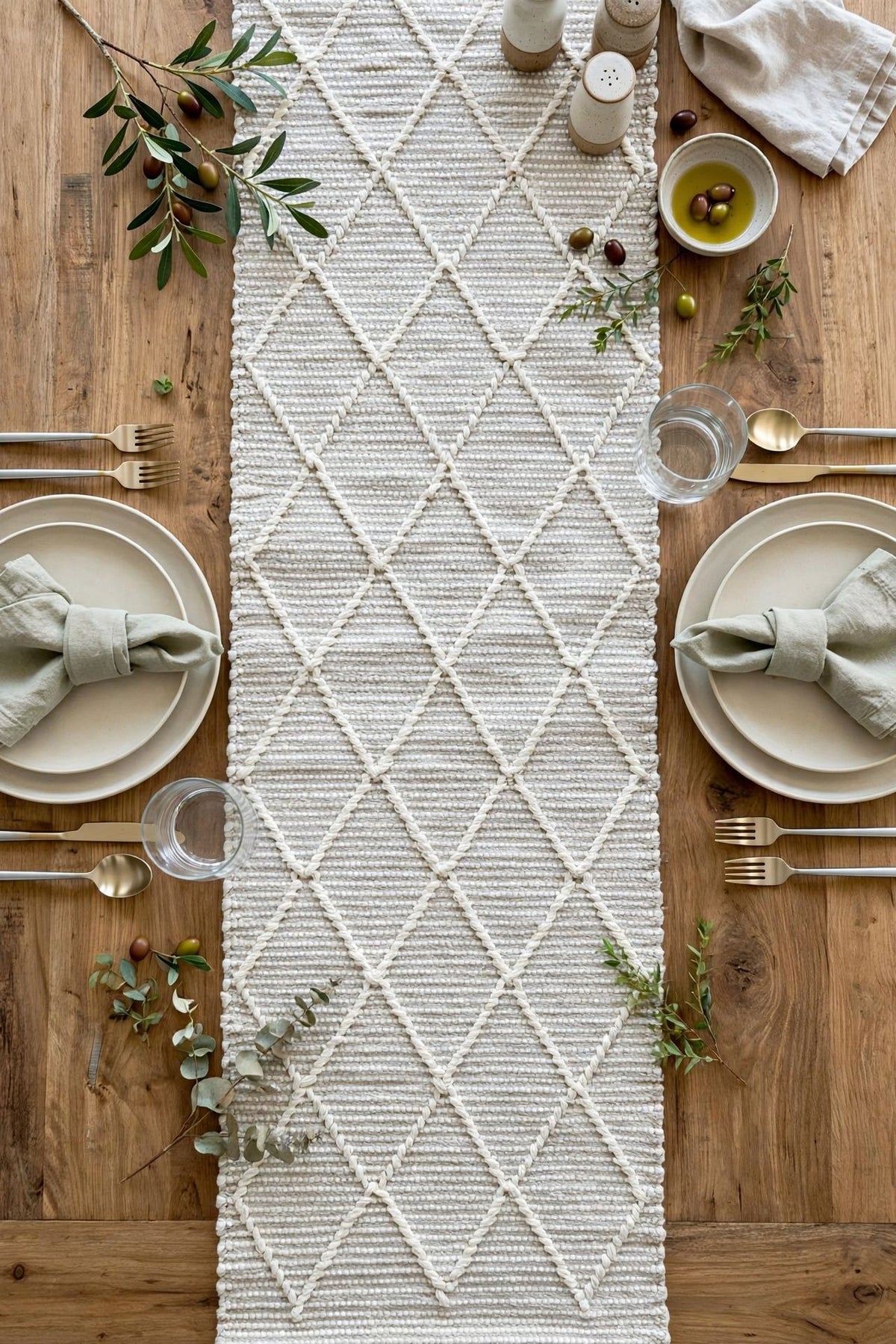 Black Minimal Textured Cotton Table Runner