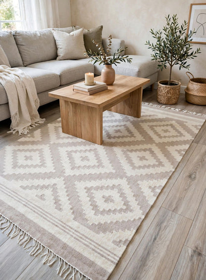 Ivory Handwoven Area Rug | Living room Dining room Bedroom Rug