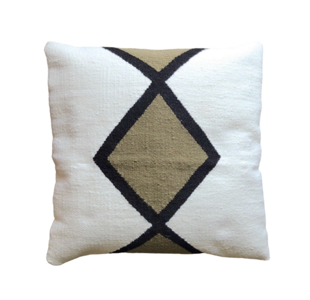 Decorative pillow with geometric pattern on a white background
