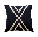 Decorative cotton black pillow with white geometric pattern 
