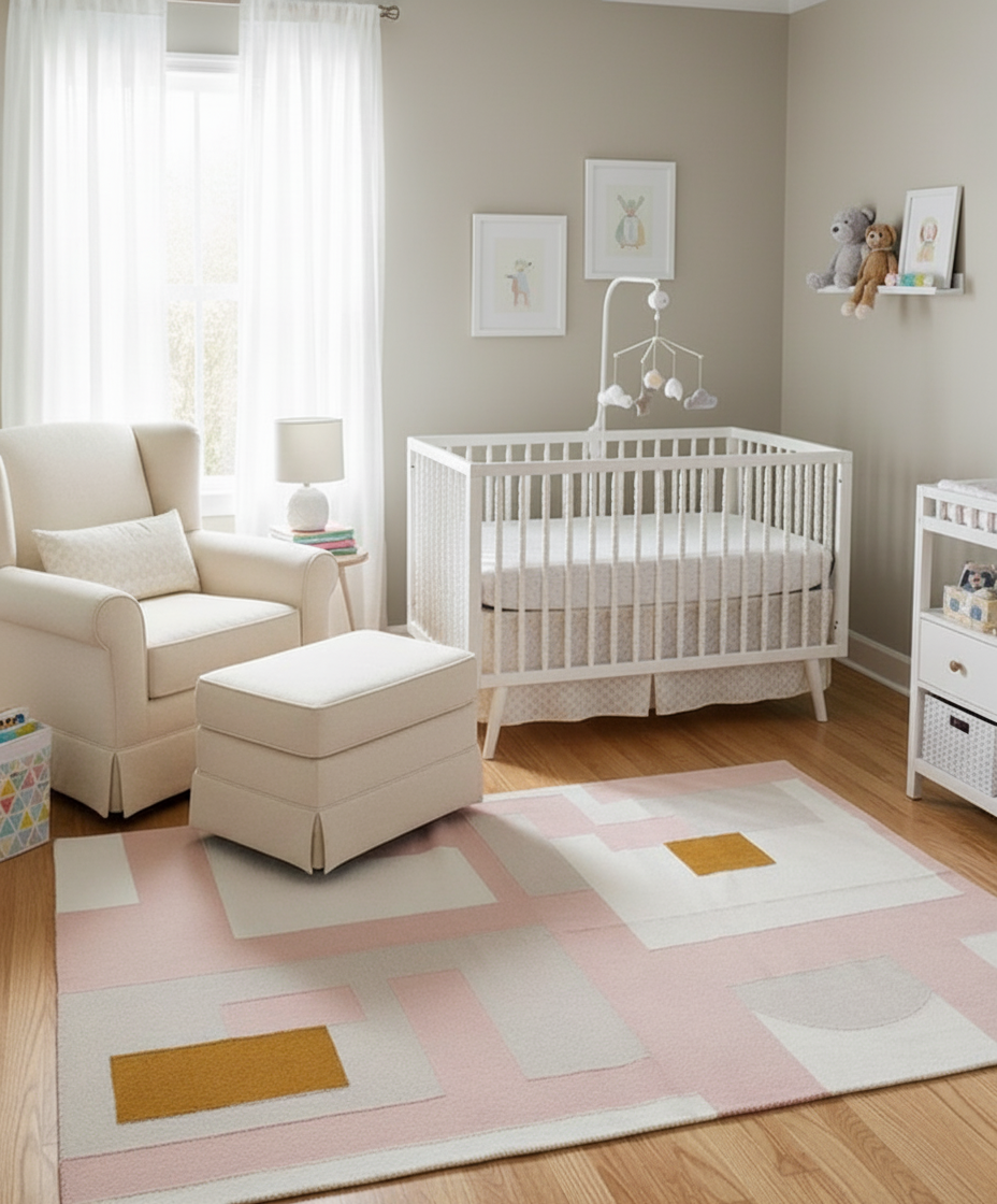 Maya Pink Nursery Playroom Rug