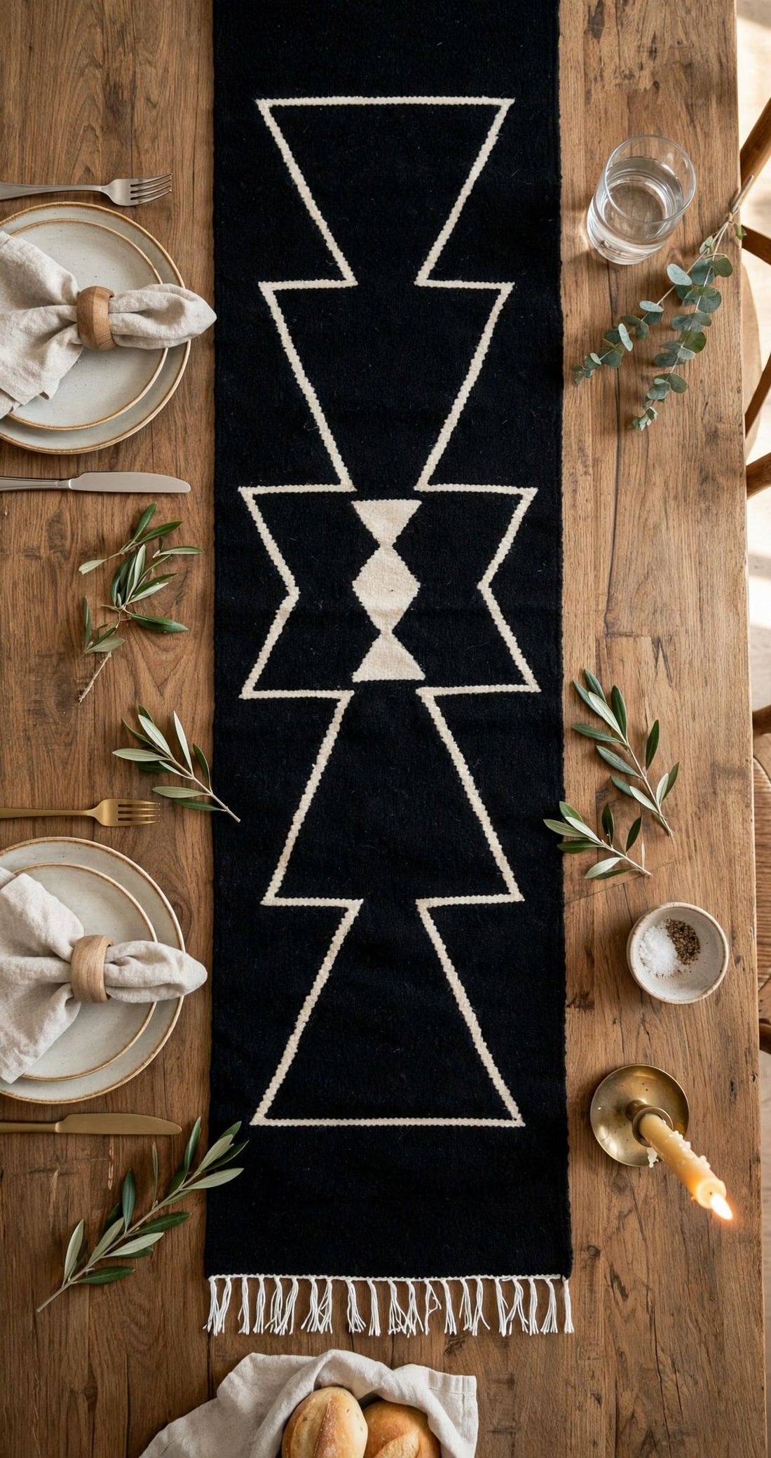 Black Mut Boho Table Runner