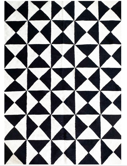 Handwoven Black Geometric Kilim Rug