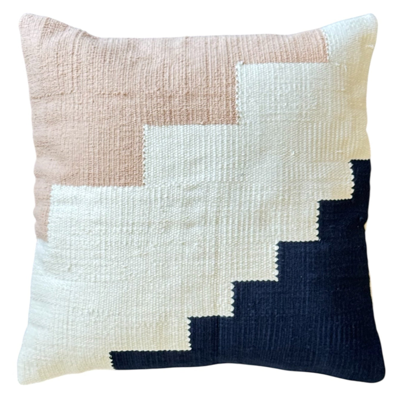 Pink &amp; Navy Blue Decorative pillow with geometric pattern on a white background
