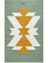 Rug with geometric pattern on a green background