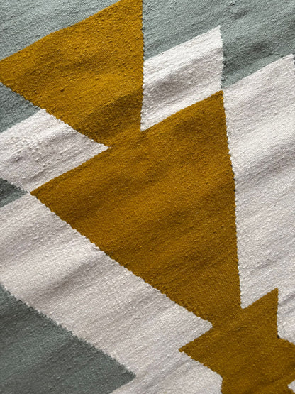 Royal Sage Green &amp; Mustard Handmade Rug