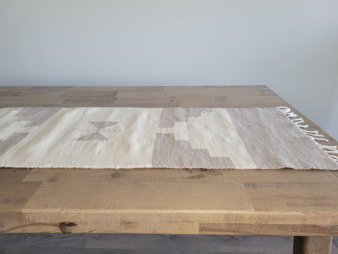 grey and cream table runner