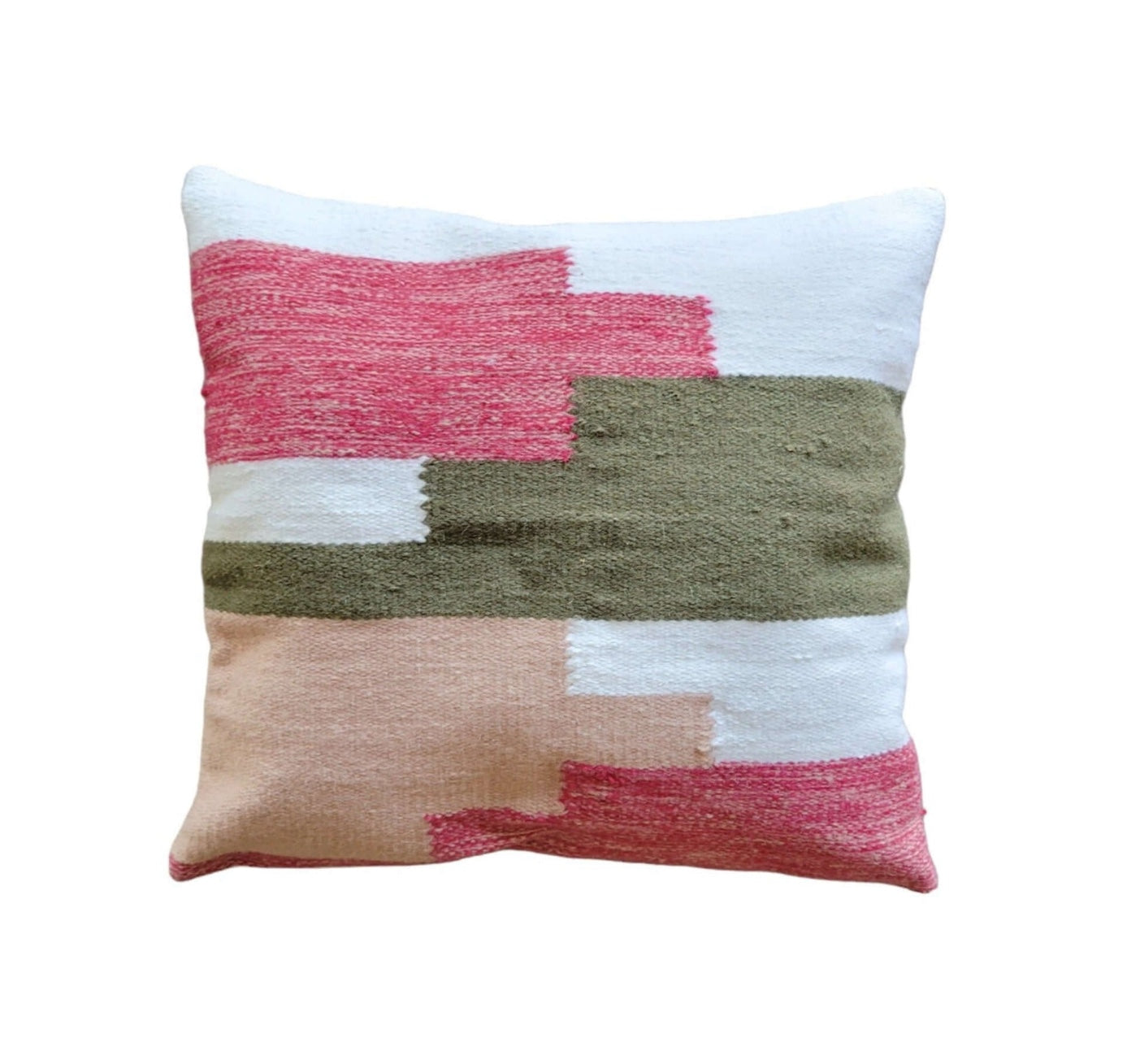 Multicolored striped pillow on a white background