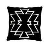 Black pillow with white geometric pattern