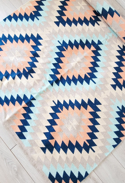 blue and pink area rug