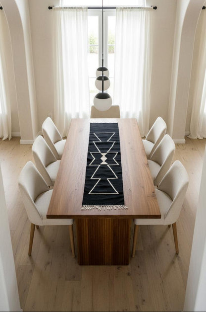 Black Mut Boho Table Runner | Natural Wool