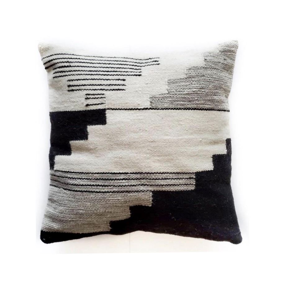 Black Terra Handwoven Wool Decorative Throw Pillow Cover
