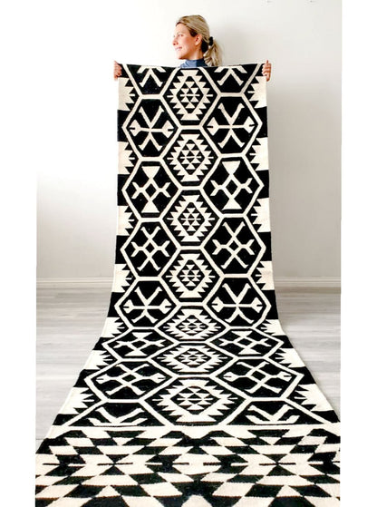 handmade black and white runner rug