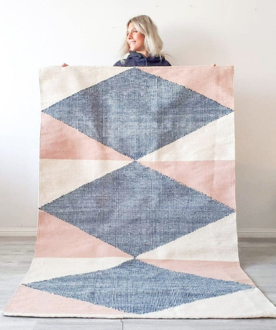 Rio Handwoven Navy and Pink Rug
