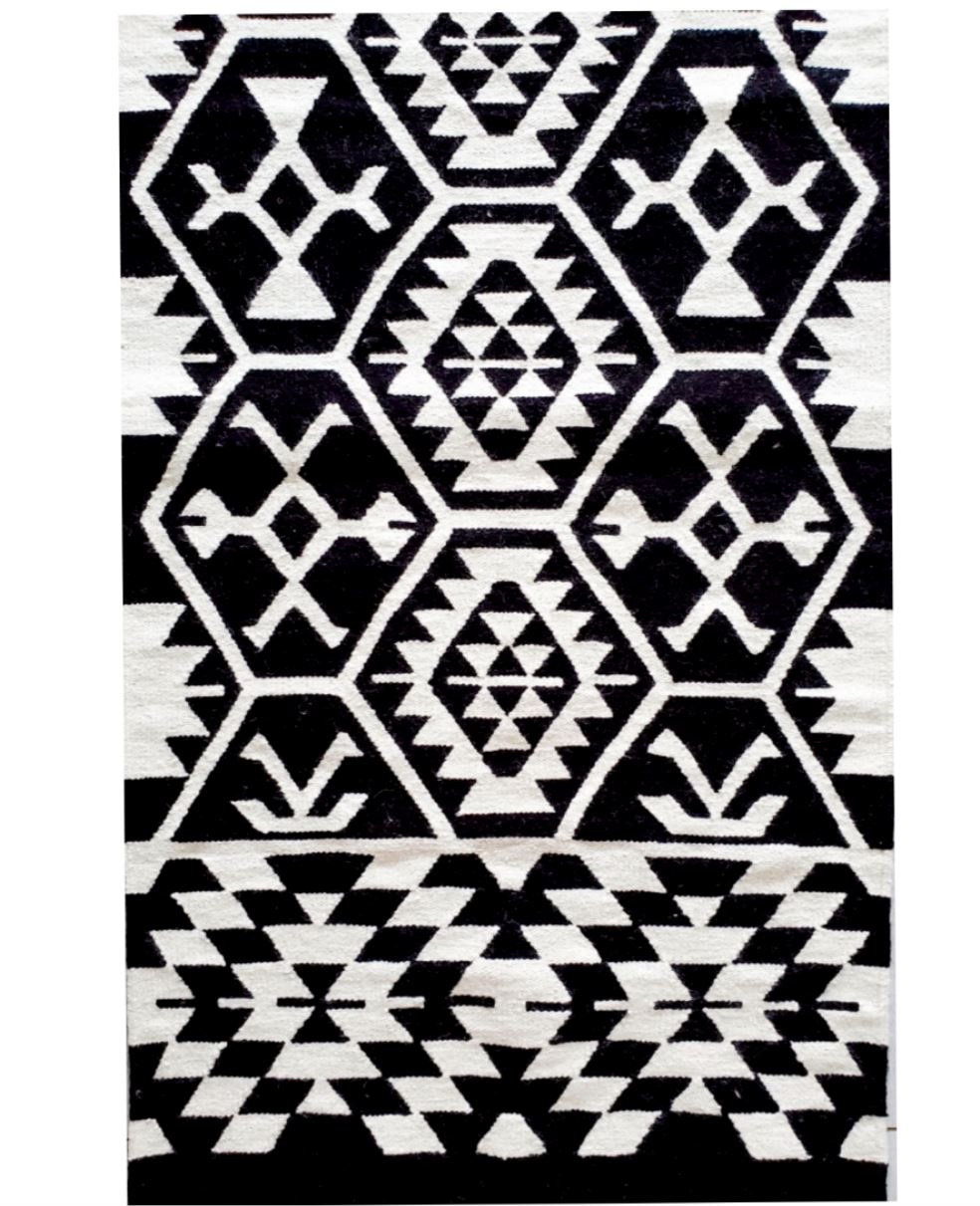 Western Handwoven Runner Rug | Black & White Wool